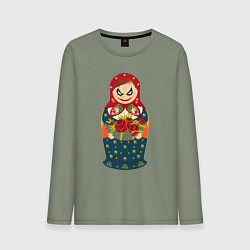 Лонгслив хлопковый мужской Матрёшка джокера, цвет: авокадо