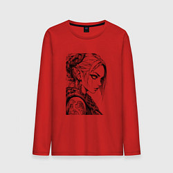 Лонгслив хлопковый мужской Девушка с алыми глазами, цвет: красный