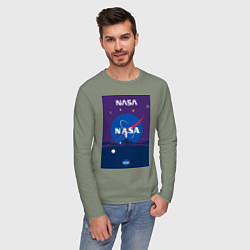 Лонгслив хлопковый мужской NASA фиолетовый плакат, цвет: авокадо — фото 2