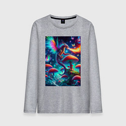 Лонгслив хлопковый мужской Сказочный дракон на планете неоновых грибов, цвет: меланж