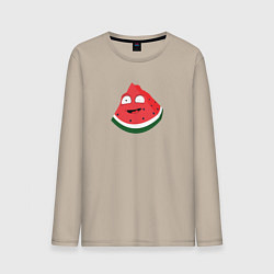 Лонгслив хлопковый мужской Арбуз озадаченно улыбается - мем, цвет: миндальный