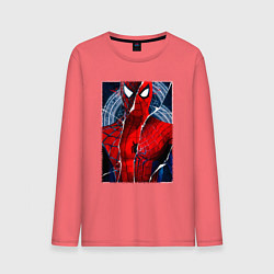 Лонгслив хлопковый мужской Человек паук три паука, цвет: коралловый