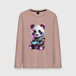 Лонгслив хлопковый мужской Funny panda - cyberpunk fantasy, цвет: пыльно-розовый