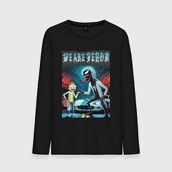 Лонгслив хлопковый мужской Веном-Рик и Морти рядом со спортивной тачкой, цвет: черный