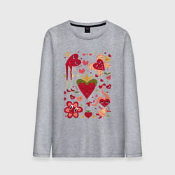 Лонгслив хлопковый мужской Сердца коллаж, цвет: меланж