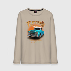 Лонгслив хлопковый мужской Ретро гараж и автомобиль Chevrolet Apache, цвет: миндальный