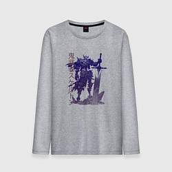 Лонгслив хлопковый мужской Рогатый воин-скелет, цвет: меланж