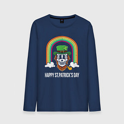 Лонгслив хлопковый мужской Happy St Patricks day - skull, цвет: тёмно-синий