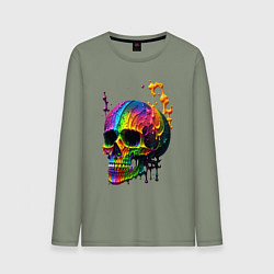 Лонгслив хлопковый мужской Череп в краске, цвет: авокадо