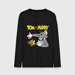 Лонгслив хлопковый мужской Том и Джерри - кот и мышь, цвет: черный