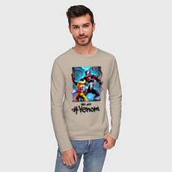 Лонгслив хлопковый мужской Donald Trump and Venom - meme, цвет: миндальный — фото 2