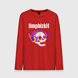 Лонгслив хлопковый мужской Limp Bizkit - неоновый череп, цвет: красный