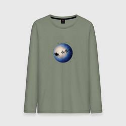 Лонгслив хлопковый мужской Санта на оленях - темный, цвет: авокадо