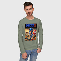 Лонгслив хлопковый мужской Sonic and his team - movie, цвет: авокадо — фото 2