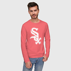 Лонгслив хлопковый мужской Chicago white sox - baseball, цвет: коралловый — фото 2