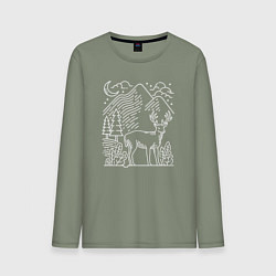 Лонгслив хлопковый мужской Горы и олень, цвет: авокадо