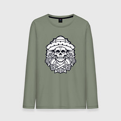 Лонгслив хлопковый мужской Mexico skull, цвет: авокадо
