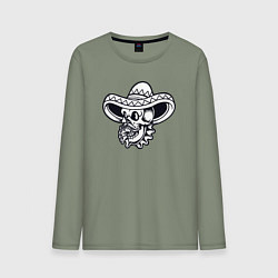 Лонгслив хлопковый мужской Черепок в сомбреро, цвет: авокадо