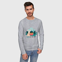Лонгслив хлопковый мужской Пасхальный кролик с надписью, цвет: меланж — фото 2