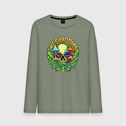 Лонгслив хлопковый мужской Mushrooms skull, цвет: авокадо