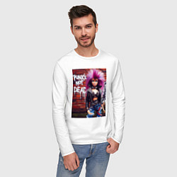 Лонгслив хлопковый мужской Punks not dead - cool Barbie ai art, цвет: белый — фото 2