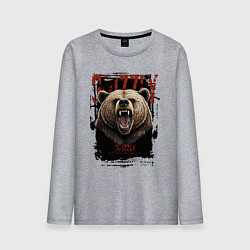 Лонгслив хлопковый мужской Медведь гризли, цвет: меланж