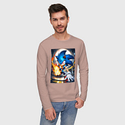 Лонгслив хлопковый мужской Соник супер удар, цвет: пыльно-розовый — фото 2