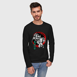 Лонгслив хлопковый мужской Клинок рассекающий демонов Незуко и Тандзиро круг, цвет: черный — фото 2