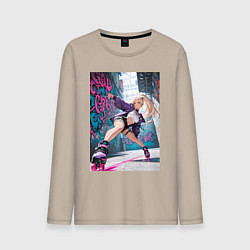 Лонгслив хлопковый мужской Девушка на роликах исполняет трюки, цвет: миндальный