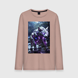 Лонгслив хлопковый мужской Киборг лиса с неоновой подсветкой, цвет: пыльно-розовый