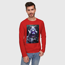 Лонгслив хлопковый мужской Киборг лиса с неоновой подсветкой, цвет: красный — фото 2