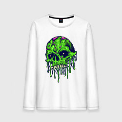 Лонгслив хлопковый мужской Green skull, цвет: белый