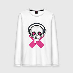 Лонгслив хлопковый мужской Череп в наушниках, цвет: белый