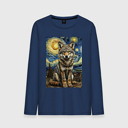 Лонгслив хлопковый мужской Волчонок Ван Гог, цвет: тёмно-синий