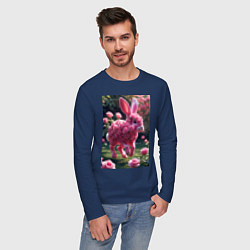 Лонгслив хлопковый мужской Кролик из роз, цвет: тёмно-синий — фото 2
