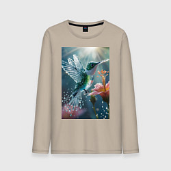 Лонгслив хлопковый мужской Колибри летает у цветка, цвет: миндальный