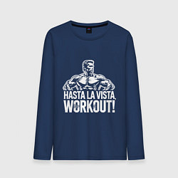 Лонгслив хлопковый мужской Arnold - hasta la vista workout, цвет: тёмно-синий