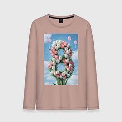 Лонгслив хлопковый мужской Тюльпаны к 8 марта, цвет: пыльно-розовый