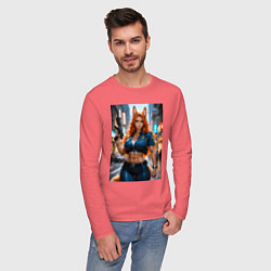 Лонгслив хлопковый мужской Рыжая лиса-полицейский, цвет: коралловый — фото 2