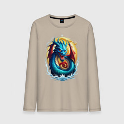 Лонгслив хлопковый мужской Водолей в тени дракона, цвет: миндальный