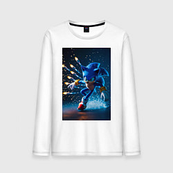 Лонгслив хлопковый мужской Соник убегает от ракет, цвет: белый