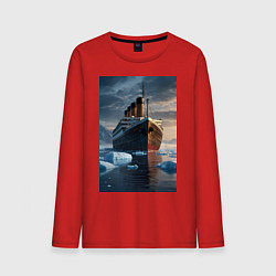 Лонгслив хлопковый мужской Титаник плывет среди айсбергов, цвет: красный