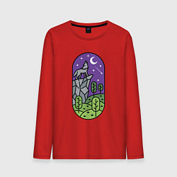 Лонгслив хлопковый мужской Волк на скале, цвет: красный