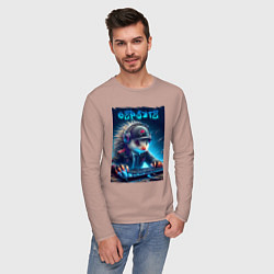 Лонгслив хлопковый мужской Дикобраз командный игрок - неоновое свечение, цвет: пыльно-розовый — фото 2