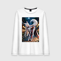 Лонгслив хлопковый мужской Белоснежная лиса лунной ночью, цвет: белый