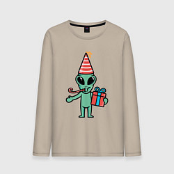 Лонгслив хлопковый мужской Инопланетянин с подарком, цвет: миндальный