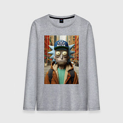 Лонгслив хлопковый мужской Рик Санчес в Нью-Йорке - нейроарт, цвет: меланж