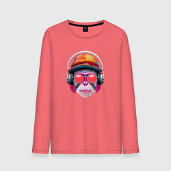 Лонгслив хлопковый мужской Музыкальная мартышка, цвет: коралловый