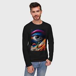 Лонгслив хлопковый мужской Синий глаз, цвет: черный — фото 2