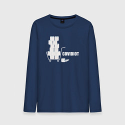 Лонгслив хлопковый мужской Ковид идиот, цвет: тёмно-синий